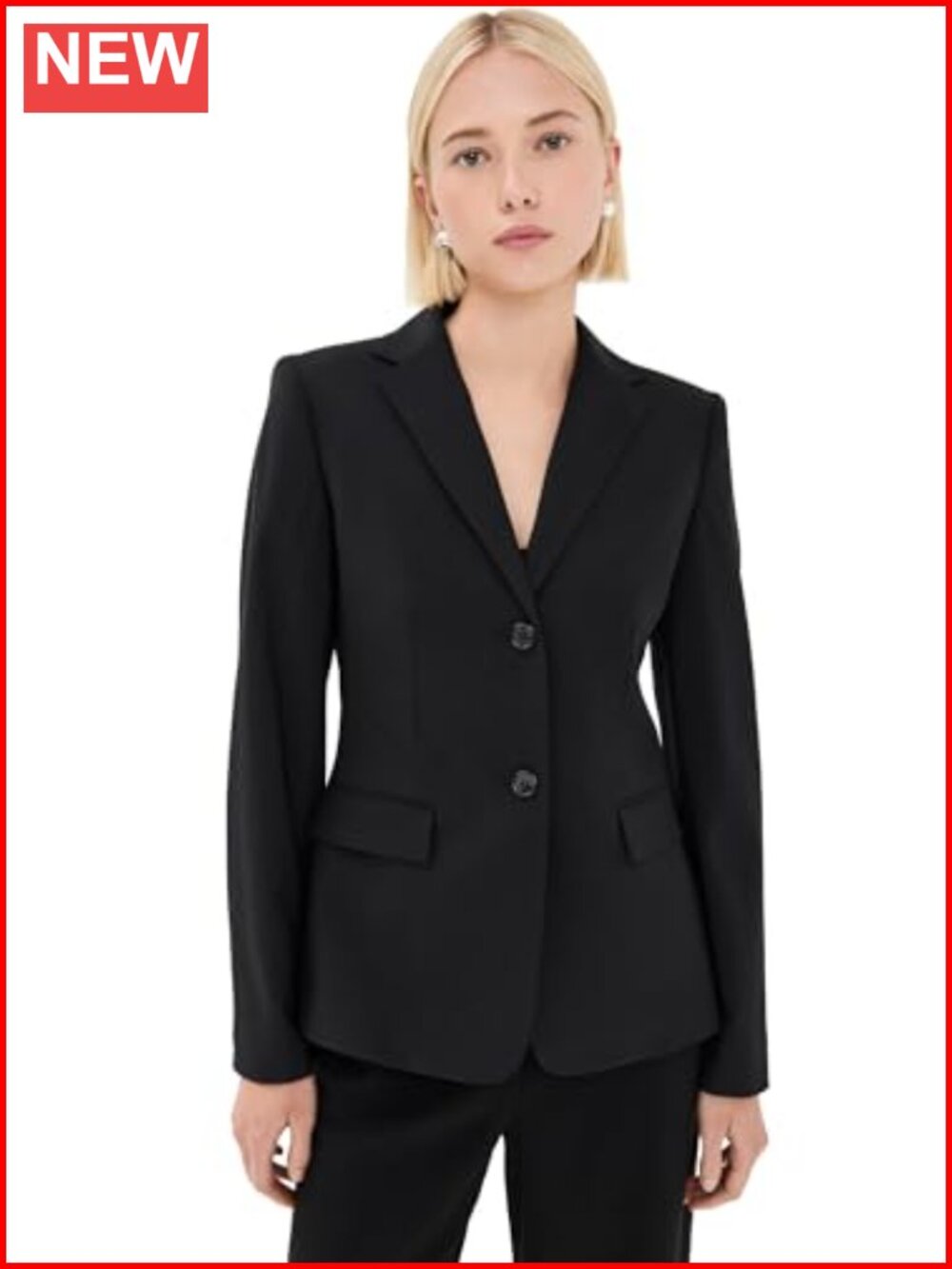 Wool single breasted slim blazer, notch collar, flap pockets